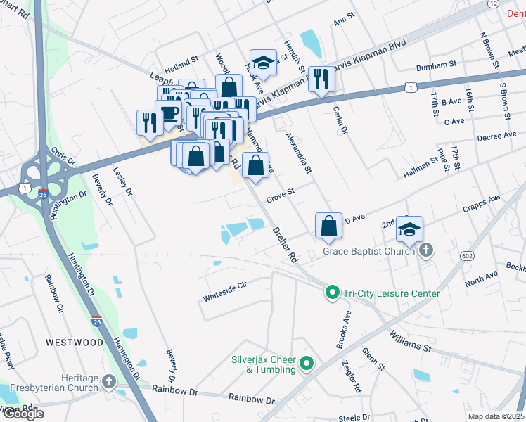 map of restaurants, bars, coffee shops, grocery stores, and more near 204 Dreher Road in West Columbia