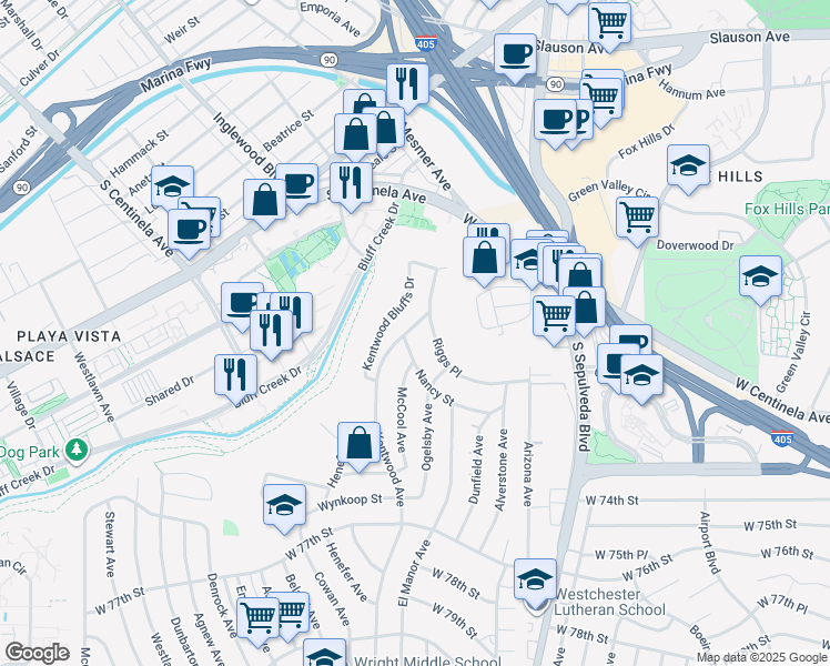map of restaurants, bars, coffee shops, grocery stores, and more near 7024 Kentwood Avenue in Los Angeles