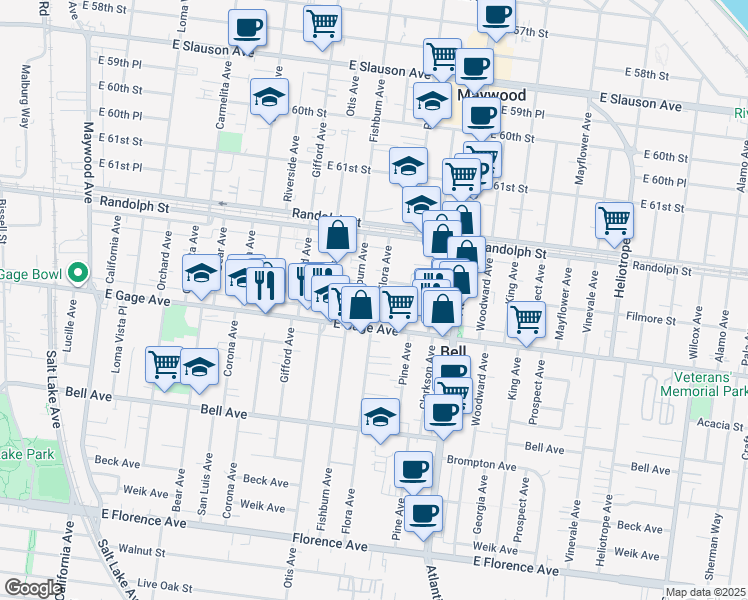 map of restaurants, bars, coffee shops, grocery stores, and more near 6316 Fishburn Avenue in Bell Gardens