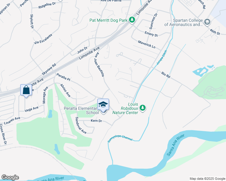 map of restaurants, bars, coffee shops, grocery stores, and more near 5940 Avenue Juan Bautista in Riverside