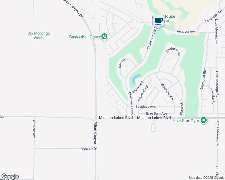 map of restaurants, bars, coffee shops, grocery stores, and more near 64133 Apache Mountain Street in Desert Hot Springs