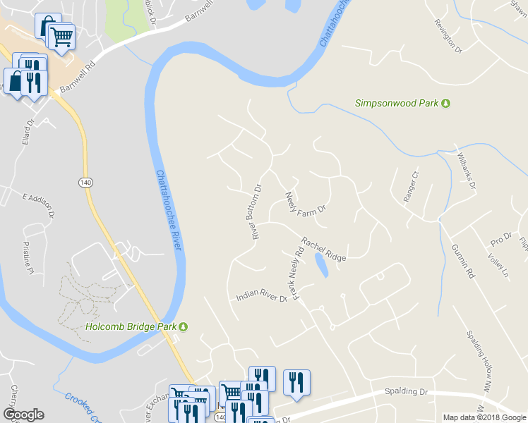 map of restaurants, bars, coffee shops, grocery stores, and more near 4314 Big House Road in Norcross
