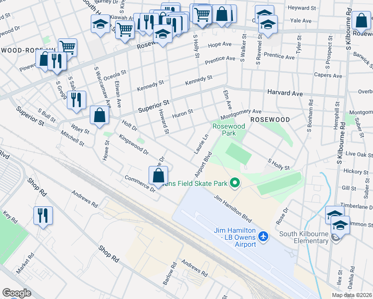map of restaurants, bars, coffee shops, grocery stores, and more near 939 Howard Street in Columbia