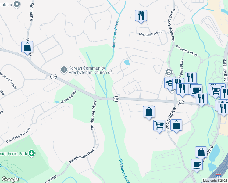 map of restaurants, bars, coffee shops, grocery stores, and more near 2826 Staunton Drive in Duluth