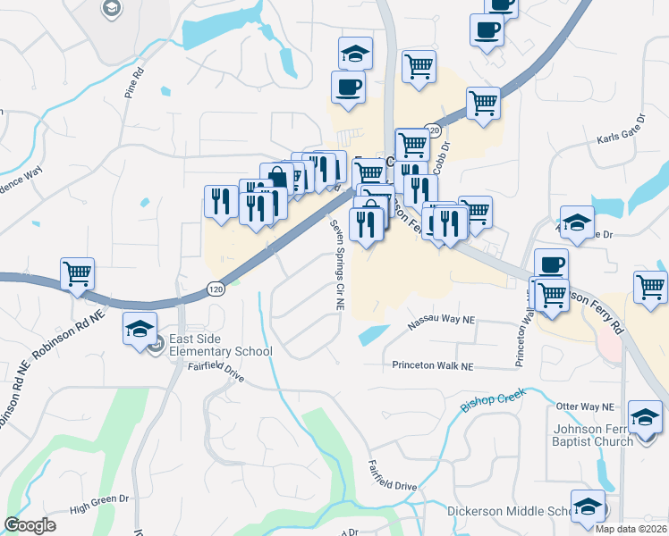 map of restaurants, bars, coffee shops, grocery stores, and more near in Marietta