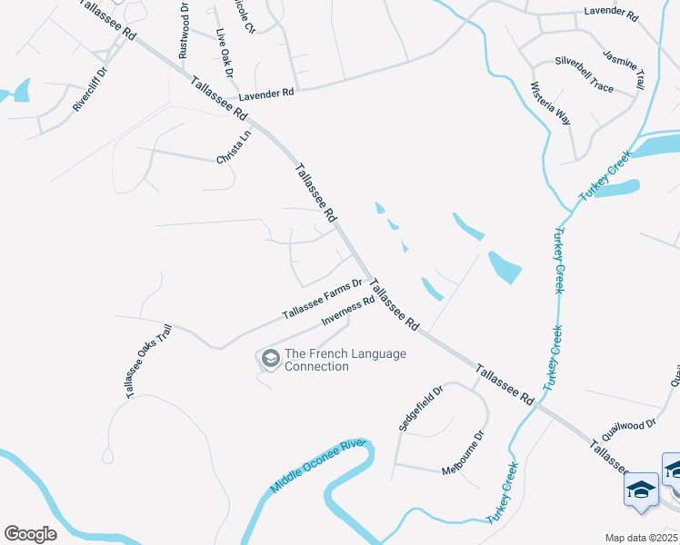 map of restaurants, bars, coffee shops, grocery stores, and more near 125 Ramble Hills Circle in Athens
