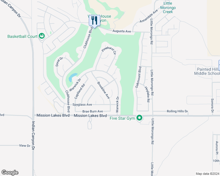 map of restaurants, bars, coffee shops, grocery stores, and more near 9551 Lido Court in Desert Hot Springs