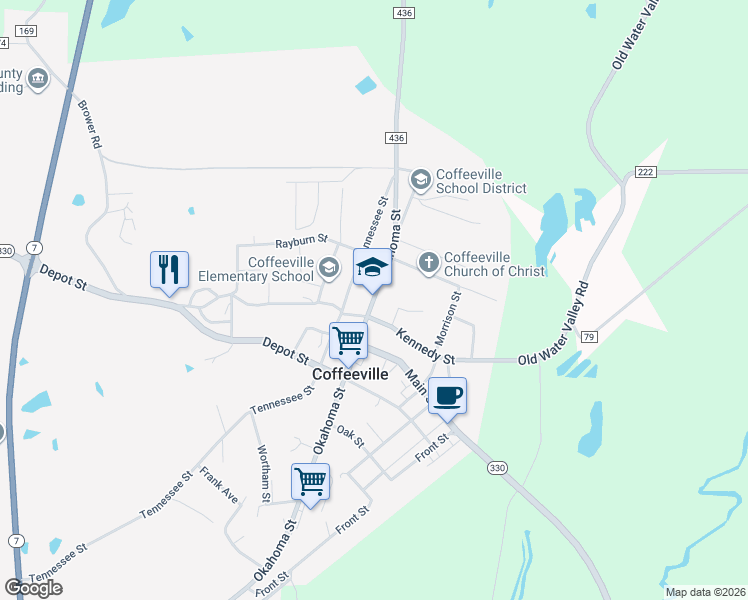 map of restaurants, bars, coffee shops, grocery stores, and more near 846 Okahoma Street in Coffeeville