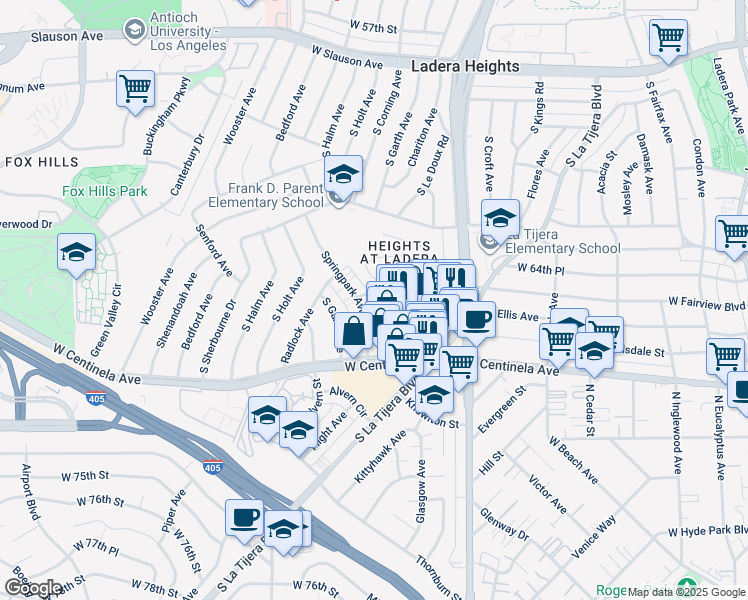 map of restaurants, bars, coffee shops, grocery stores, and more near 5376 Fairview Boulevard in Los Angeles