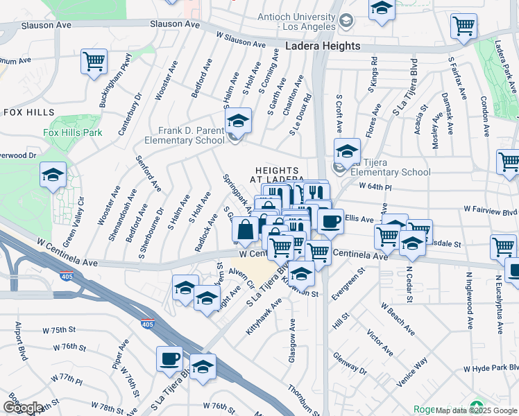 map of restaurants, bars, coffee shops, grocery stores, and more near 5376 Fairview Boulevard in Los Angeles