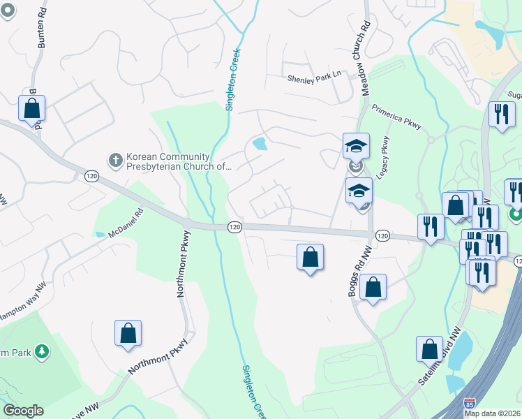 map of restaurants, bars, coffee shops, grocery stores, and more near 2318 Duluth Highway in Duluth