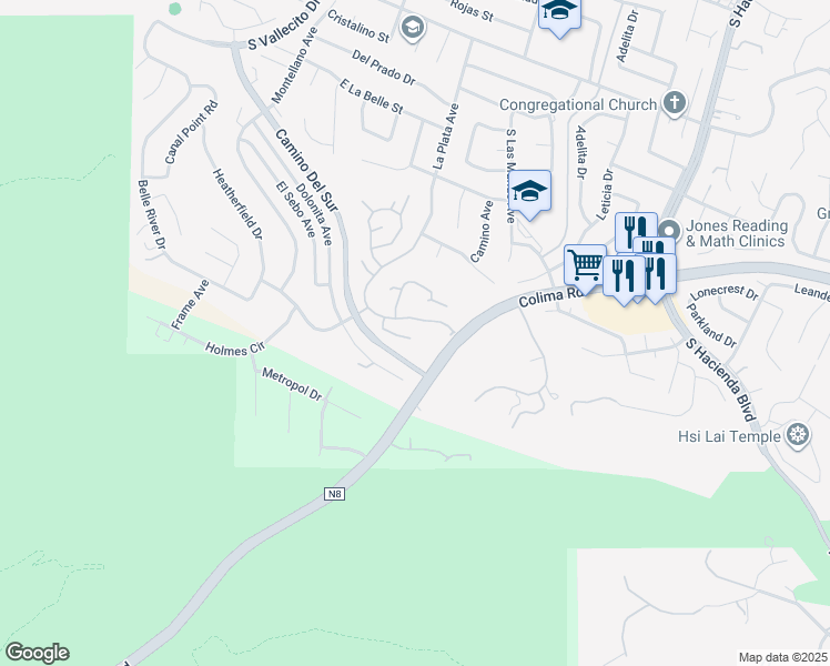 map of restaurants, bars, coffee shops, grocery stores, and more near 15443 Golden Ridge Lane in Hacienda Heights