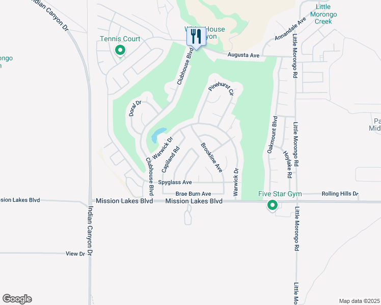 map of restaurants, bars, coffee shops, grocery stores, and more near 9501 Apawamis Road in Desert Hot Springs