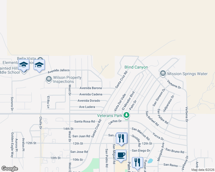 map of restaurants, bars, coffee shops, grocery stores, and more near 66320 Avenida Barona in Desert Hot Springs