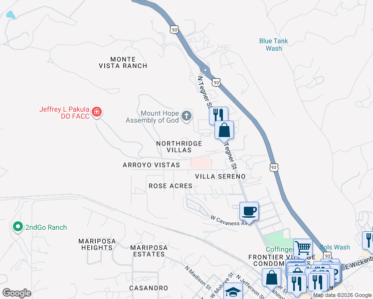 map of restaurants, bars, coffee shops, grocery stores, and more near 9 Northridge Circle in Wickenburg
