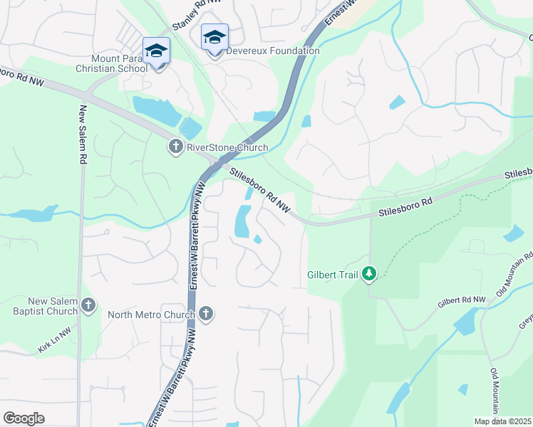 map of restaurants, bars, coffee shops, grocery stores, and more near 1875 Eveningside Way Northwest in Kennesaw