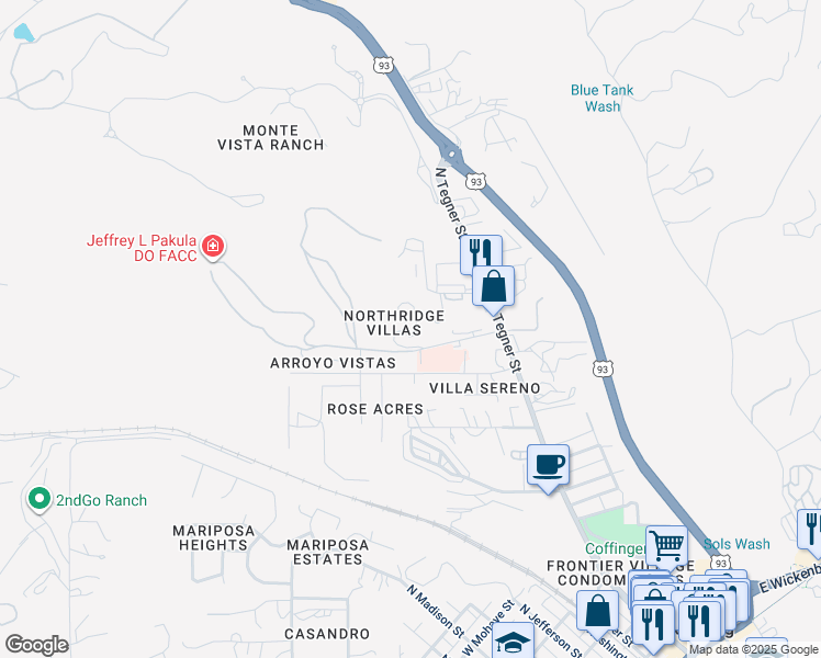 map of restaurants, bars, coffee shops, grocery stores, and more near 9 Northridge Circle in Wickenburg