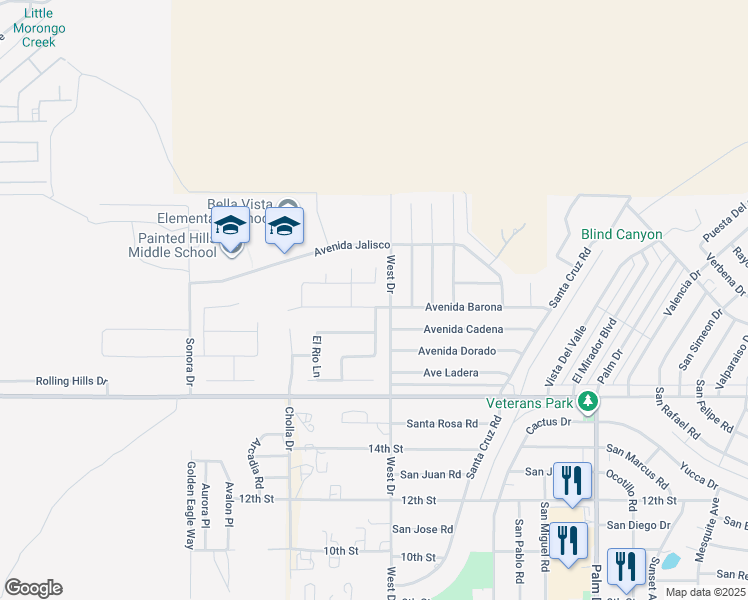 map of restaurants, bars, coffee shops, grocery stores, and more near 65950 Avenida Barona in Desert Hot Springs