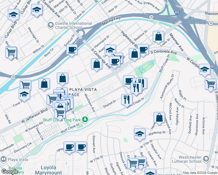 map of restaurants, bars, coffee shops, grocery stores, and more near 12446 Osprey Lane in Los Angeles