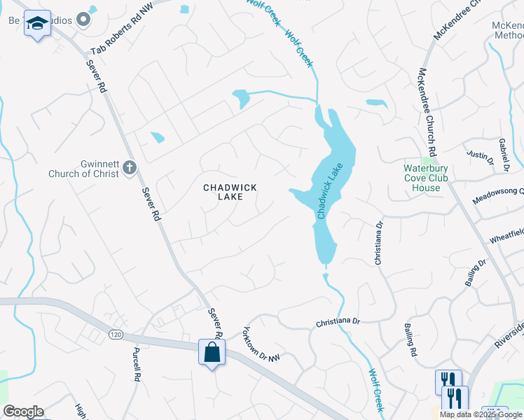 map of restaurants, bars, coffee shops, grocery stores, and more near 1274 Ridge Vista Court Northwest in Lawrenceville