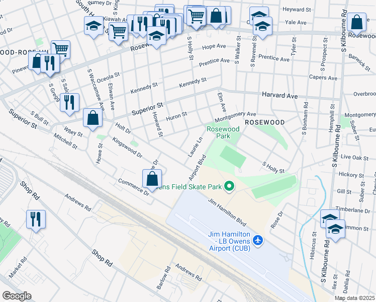 map of restaurants, bars, coffee shops, grocery stores, and more near 948 Laurie Lane in Columbia