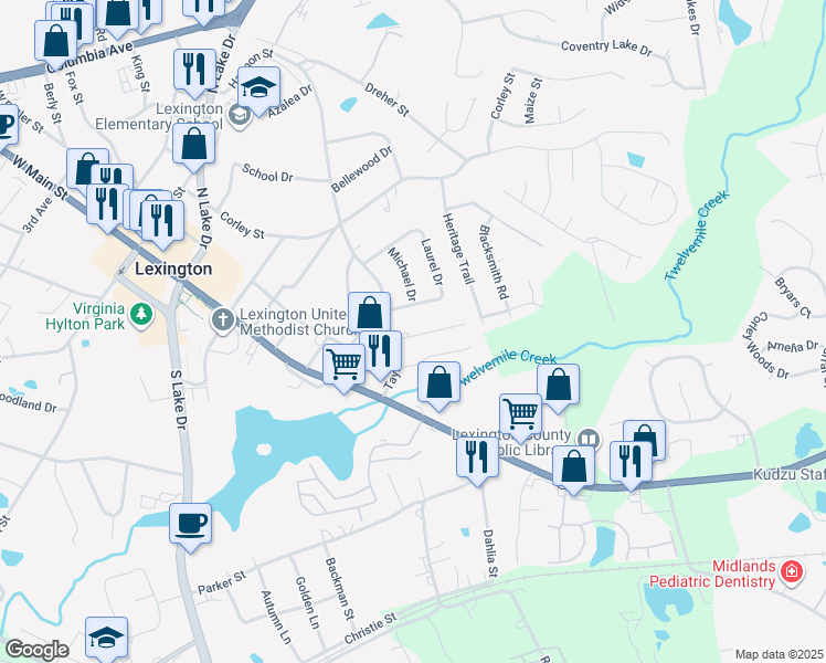map of restaurants, bars, coffee shops, grocery stores, and more near 101 Cherry Hall Drive in Lexington