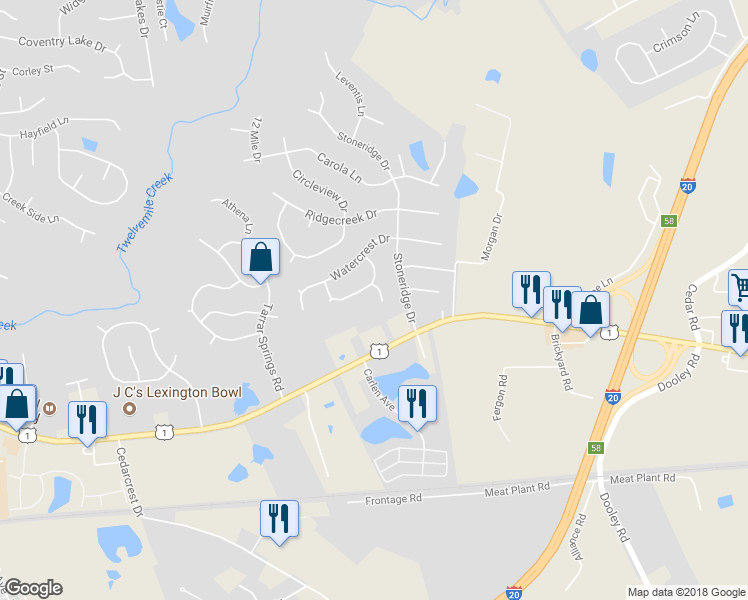 map of restaurants, bars, coffee shops, grocery stores, and more near 108 Flora Lane in Lexington