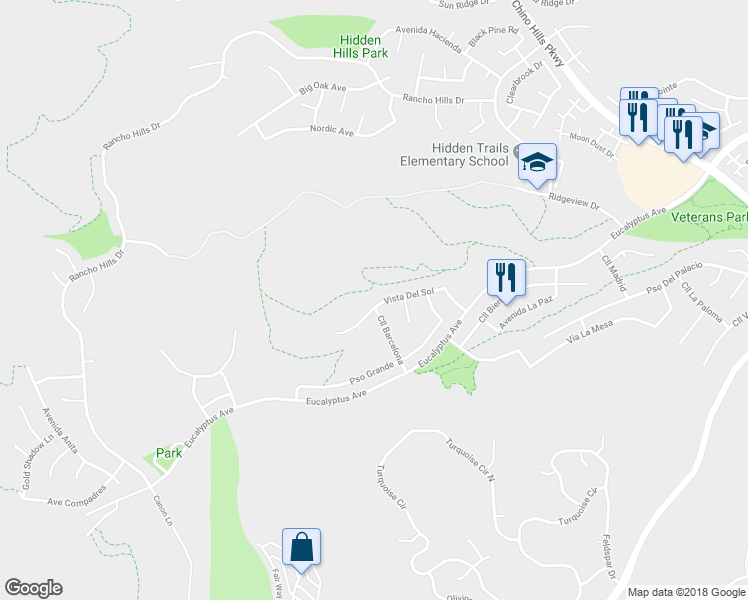 map of restaurants, bars, coffee shops, grocery stores, and more near 2024 Vista Del Sol in Chino Hills