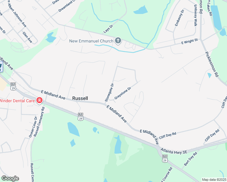 map of restaurants, bars, coffee shops, grocery stores, and more near 311 Stonegate Drive in Winder
