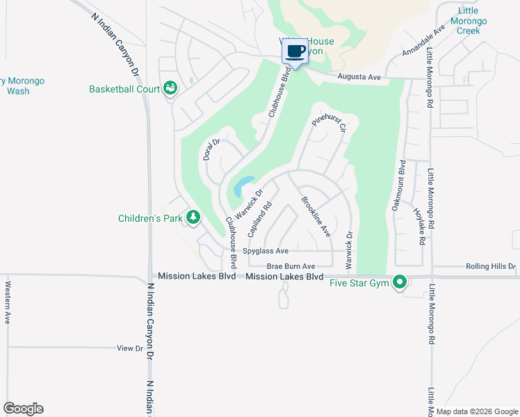 map of restaurants, bars, coffee shops, grocery stores, and more near 9571 Capiland Road in Desert Hot Springs
