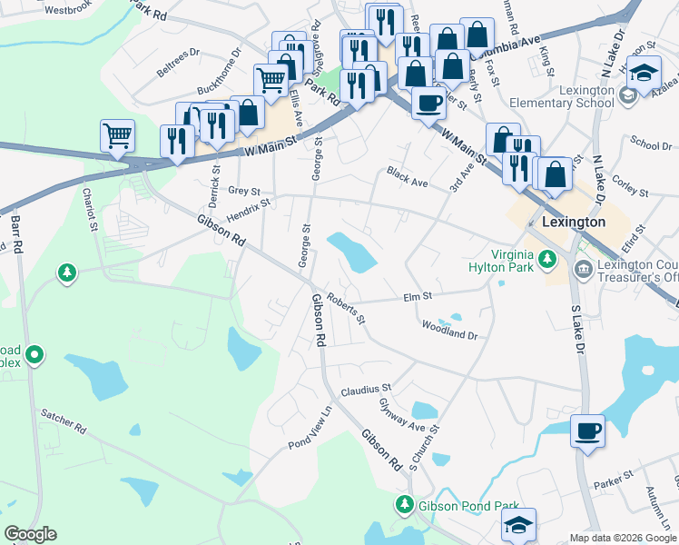 map of restaurants, bars, coffee shops, grocery stores, and more near 123 South Village Road in Lexington
