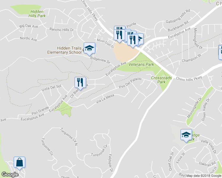 map of restaurants, bars, coffee shops, grocery stores, and more near 2484 Paseo Del Palacio in Chino Hills