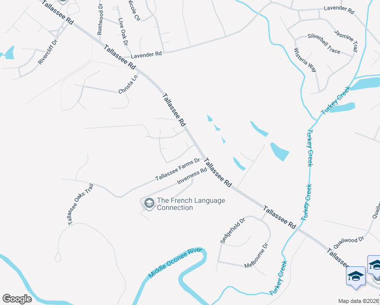 map of restaurants, bars, coffee shops, grocery stores, and more near 115 Ramble Hills Circle in Athens