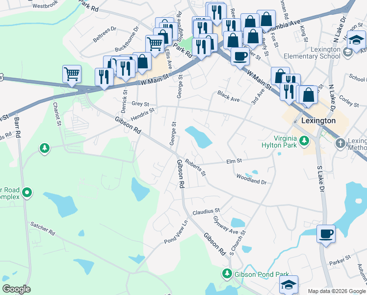 map of restaurants, bars, coffee shops, grocery stores, and more near 109 Clark Street in Lexington