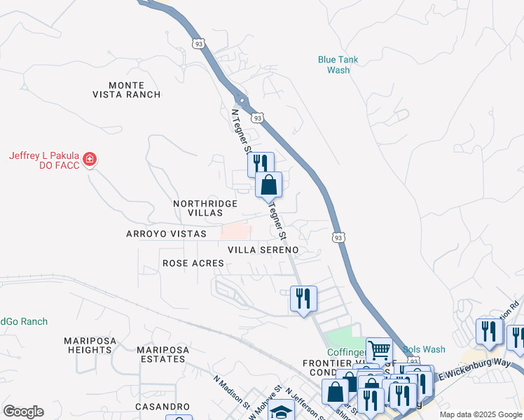 map of restaurants, bars, coffee shops, grocery stores, and more near 980 North Tegner Street in Wickenburg