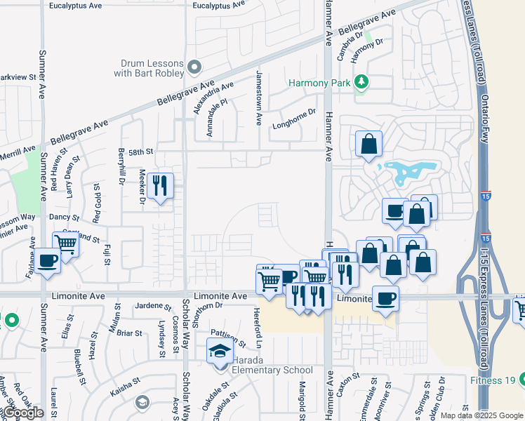 map of restaurants, bars, coffee shops, grocery stores, and more near 12741 Limonite Ave in Corona
