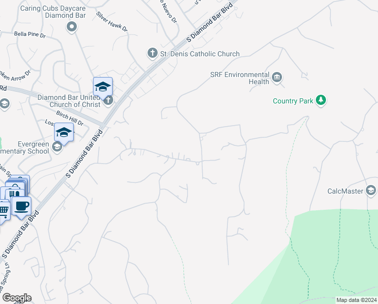 map of restaurants, bars, coffee shops, grocery stores, and more near 22427 Steeplechase Lane in Diamond Bar