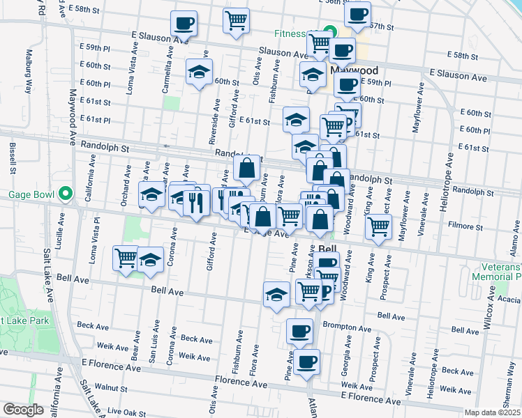 map of restaurants, bars, coffee shops, grocery stores, and more near 6316 Fishburn Avenue in Bell Gardens