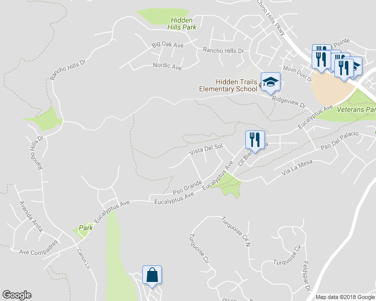 map of restaurants, bars, coffee shops, grocery stores, and more near 2024 Vista Del Sol in Chino Hills