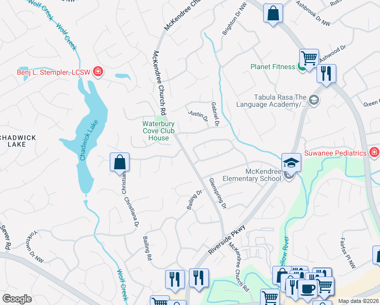 map of restaurants, bars, coffee shops, grocery stores, and more near 860 Meadowsong Circle in Lawrenceville