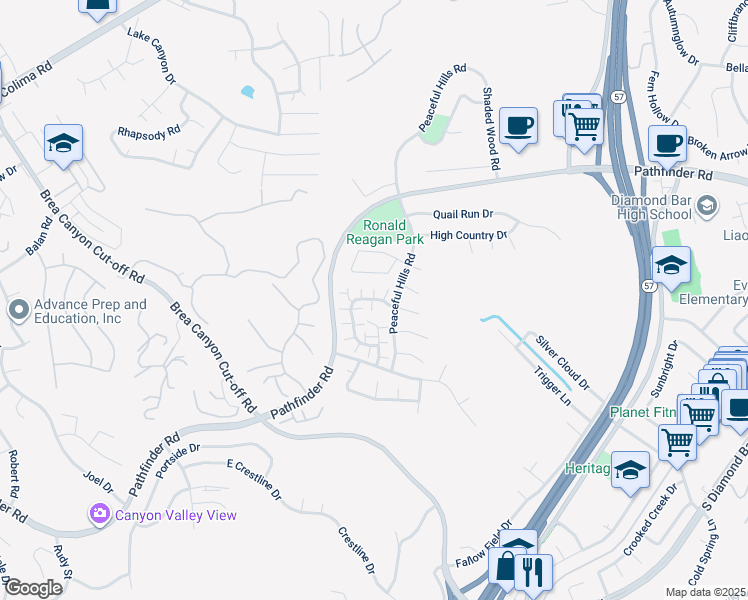 map of restaurants, bars, coffee shops, grocery stores, and more near in Walnut
