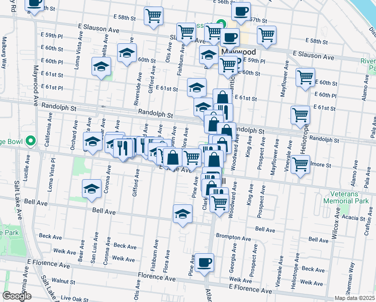 map of restaurants, bars, coffee shops, grocery stores, and more near in Bell Gardens