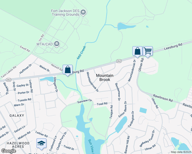 map of restaurants, bars, coffee shops, grocery stores, and more near 7244 Fontana Drive in Columbia