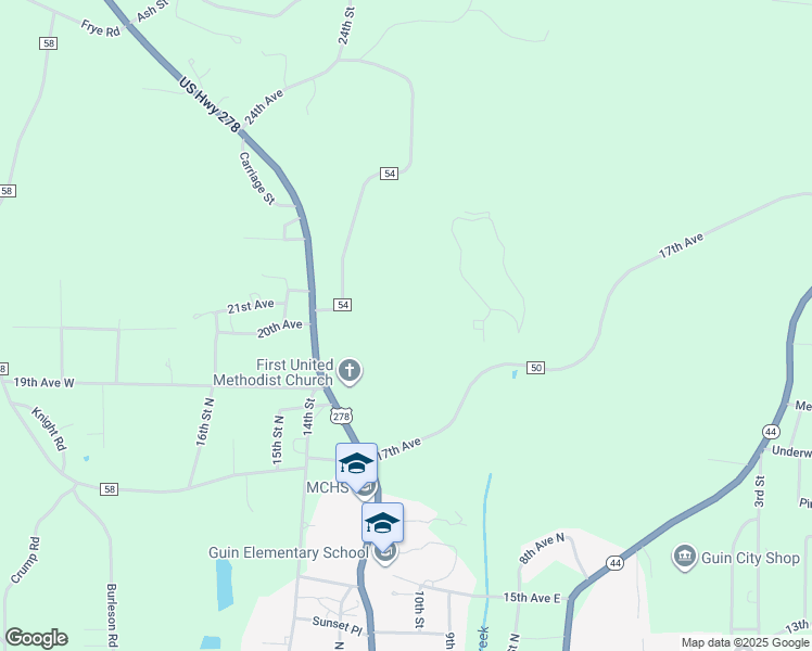 map of restaurants, bars, coffee shops, grocery stores, and more near in Guin