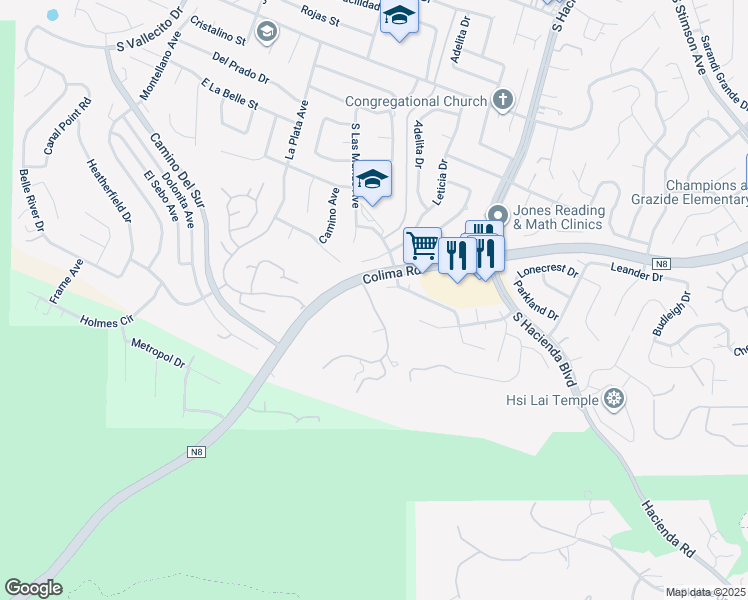 map of restaurants, bars, coffee shops, grocery stores, and more near 3318 South Viewfield Avenue in Hacienda Heights