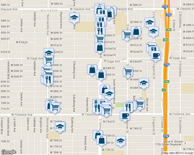 map of restaurants, bars, coffee shops, grocery stores, and more near in Los Angeles