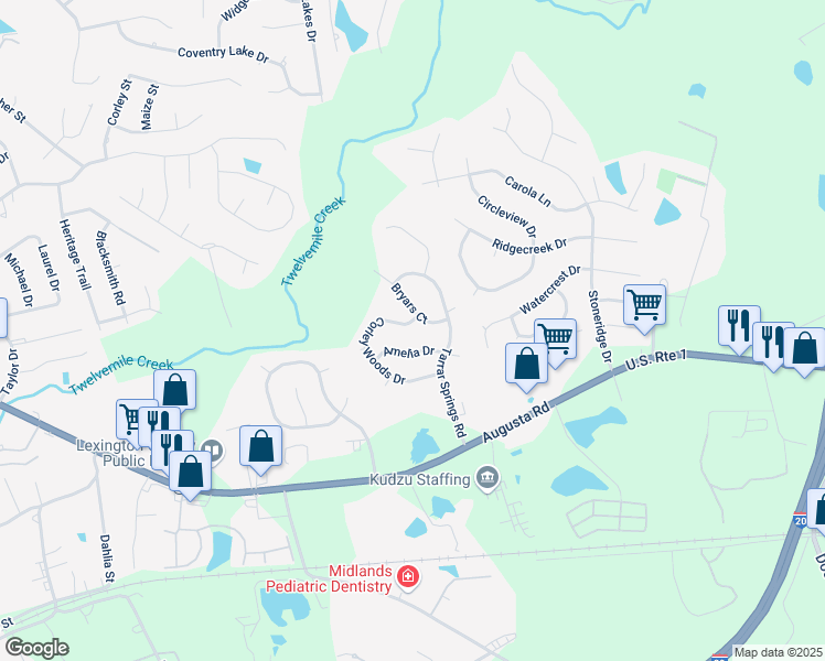 map of restaurants, bars, coffee shops, grocery stores, and more near 106 Amelia Drive in Lexington