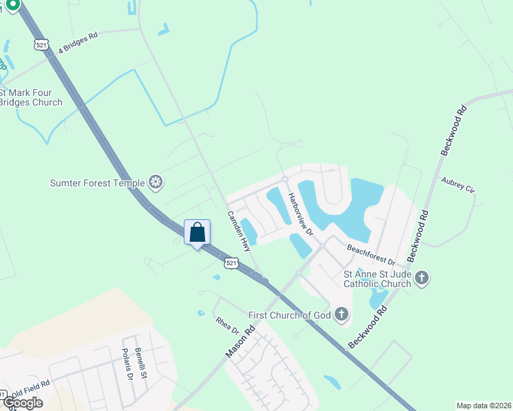 map of restaurants, bars, coffee shops, grocery stores, and more near 2158 Balclutha Lane in Sumter