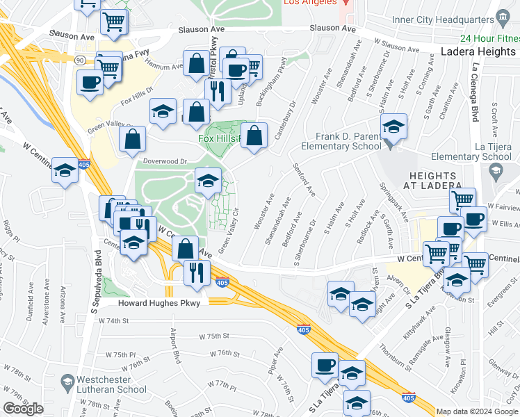 map of restaurants, bars, coffee shops, grocery stores, and more near 6541 Wooster Avenue in Los Angeles