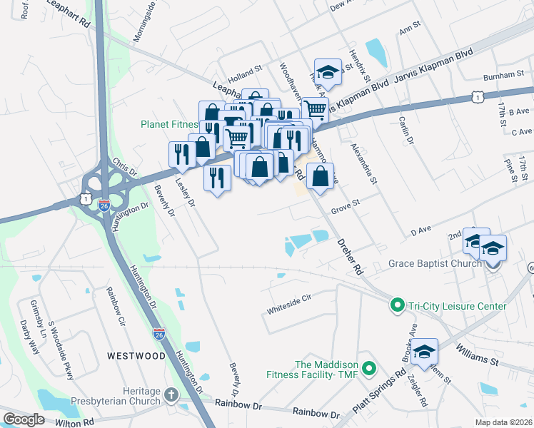 map of restaurants, bars, coffee shops, grocery stores, and more near 3 Dreher Road in West Columbia